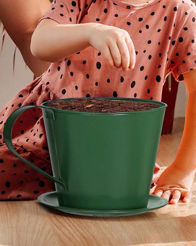 Pot de fleurs en forme de tasse à thé vert émeraude