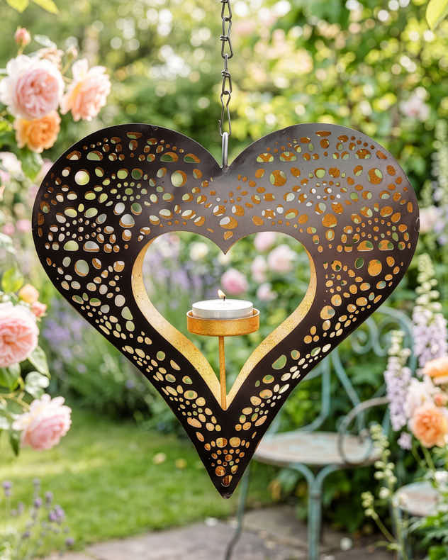 Gold Heart Hanging Garden Candle Holder
