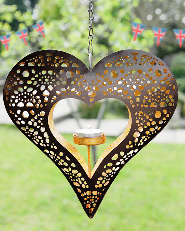 Gold Anniversary Gift Heart Hanging Garden Candle Holder