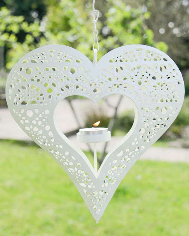 Ivory Heart Hanging Garden Candle Holder