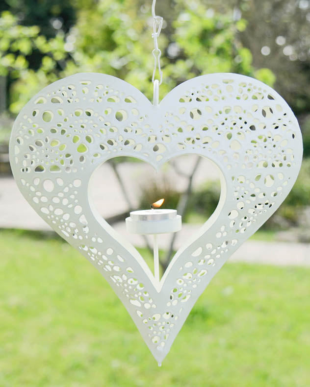 Garden Candle Holder - Ivory Heart Hanging Candle Holder