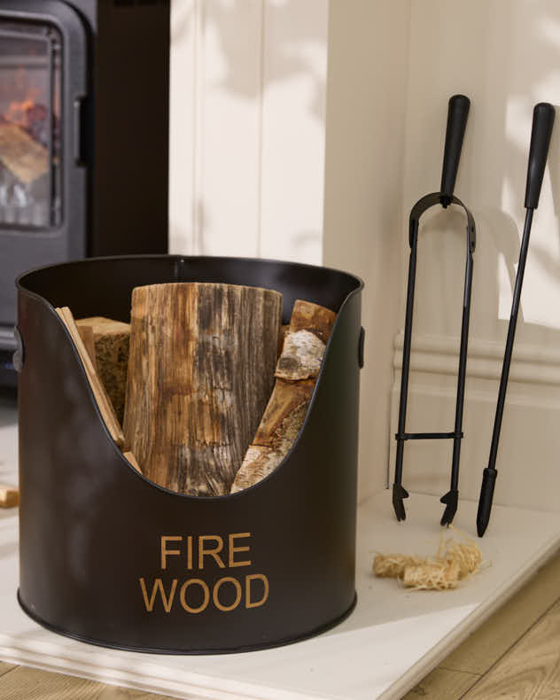 Black Cast Iron Fire Log Buckets - Firewood Bucket with Tools