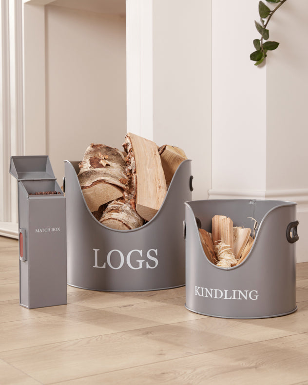 Three Piece Grey Fireside Storage Set