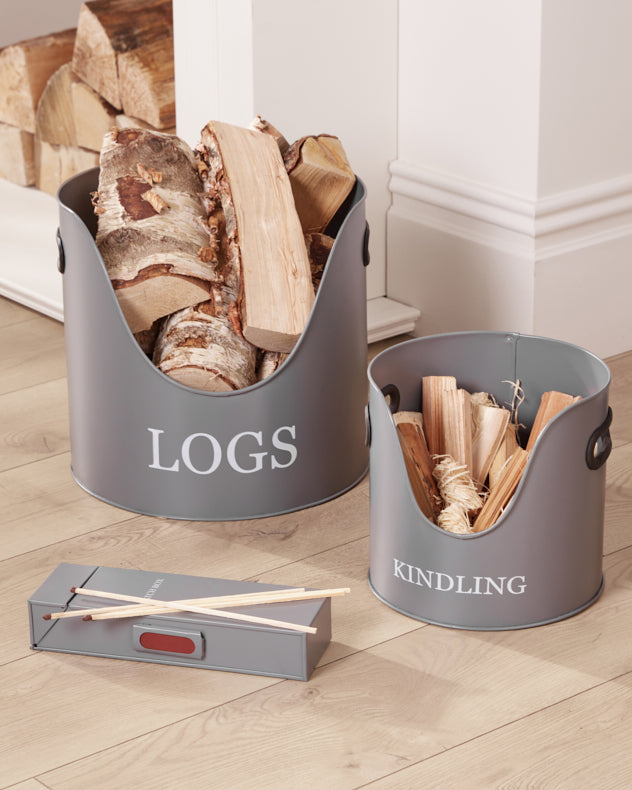 Three Piece Grey Fireside Storage Set