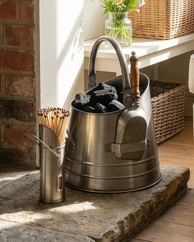 Coal Bucket - Pewter Coal Bucket & Match Holder