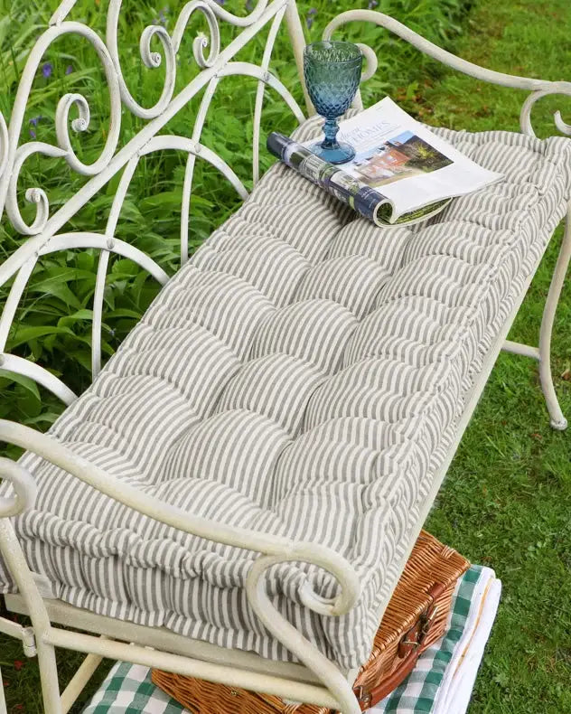 Garden Bench Cushion - Vintage Grey Stripe Bench Cushion