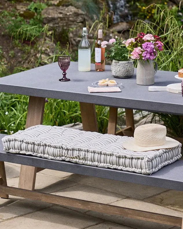 Garden Bench Cushion - Vintage Grey Stripe Bench Cushion