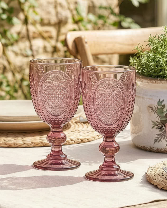 Wine Glasses Set of 2 - Fleur De Lys Pink Wine Goblet
