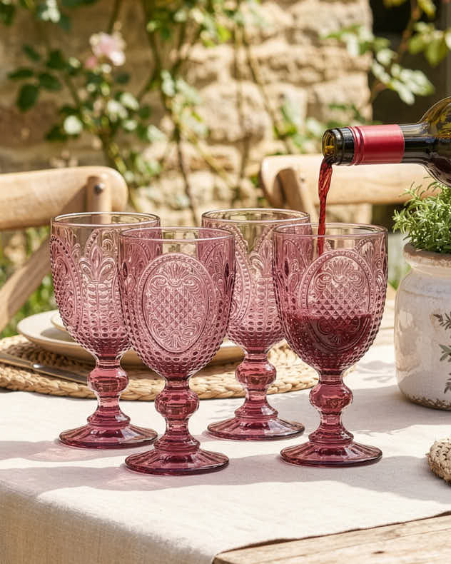 Single Pink Glass Wine Glasses - Fleur De Lys Pink Wine Goblet