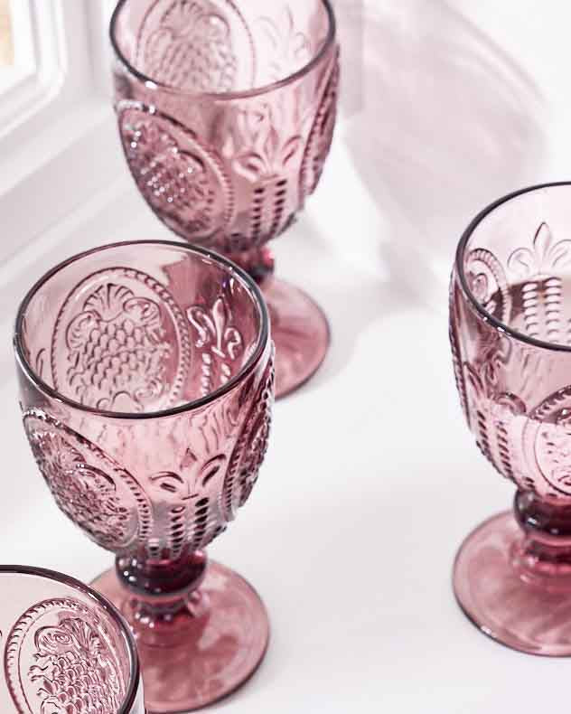 Wine Glasses Set of 4 - Fleur De Lys Pink Wine Goblet