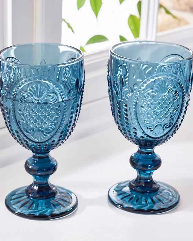 Set of 2 blue wine goblets