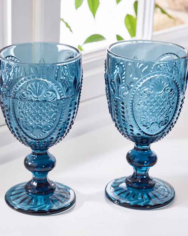 Fleur de Lys Blue Wine Goblet
