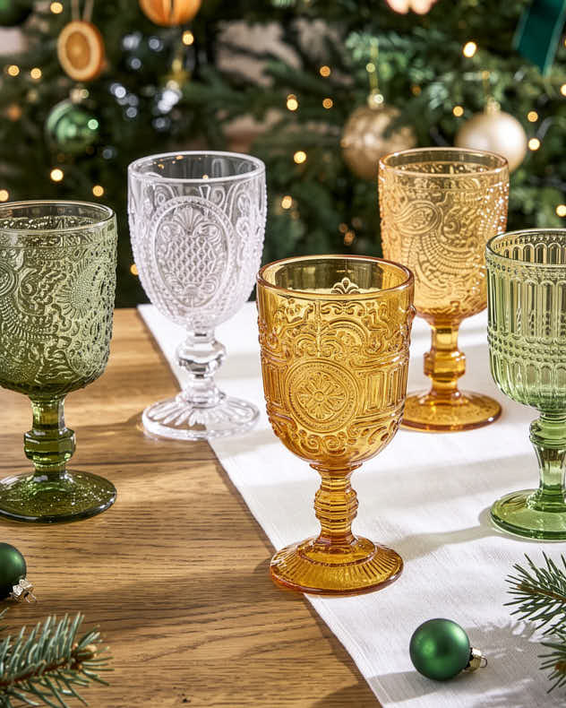 Winter Citrus mix and match glassware collection of four glasses in paisley and crested prints