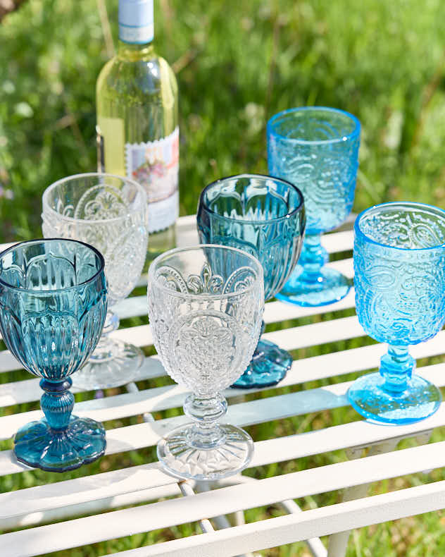 S/2 Turquoise Paisley Blue &amp; Turquoise &amp; Clear Glass Glassware Sets - Cool Blue Glassware Collection