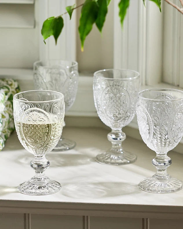Set of 4 Fleur de Lys Clear Wine Goblet