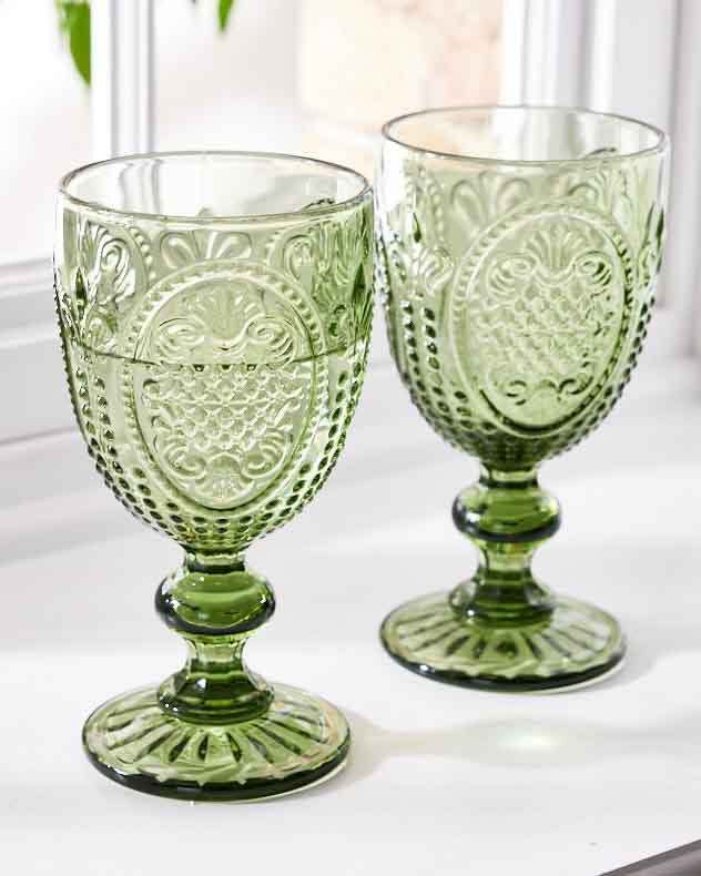 Wine Glasses - Fleur de Lys Green Wine Goblet