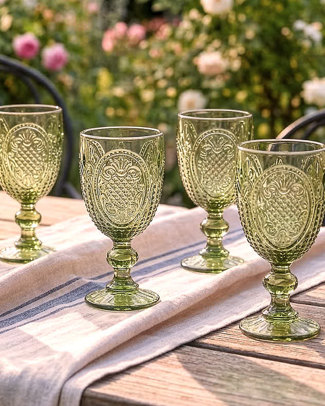 Single Green Glass Wine Glasses - Fleur de Lys Green Wine Goblet