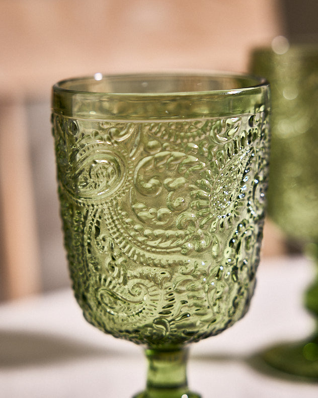 Lugo Paisley Green Wine Glass