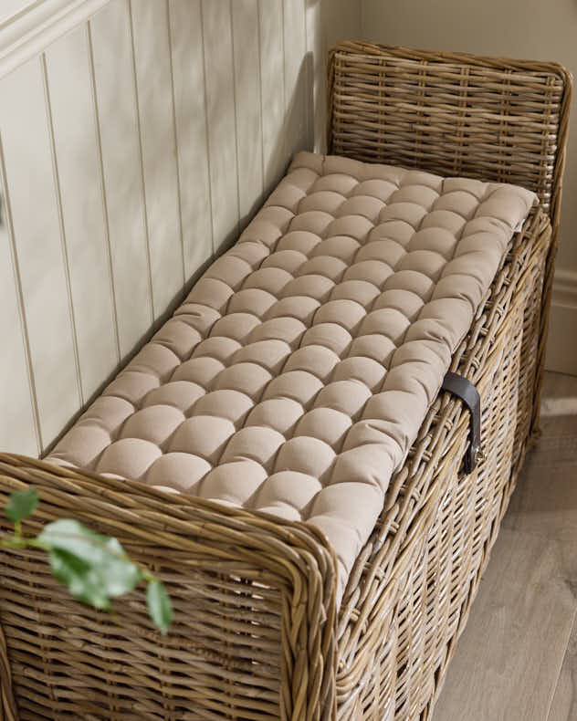 Grey 100% Cotton &amp; Polyester Bench Cushions - Saint-Cloud Quilted Indoor Bench Cushion