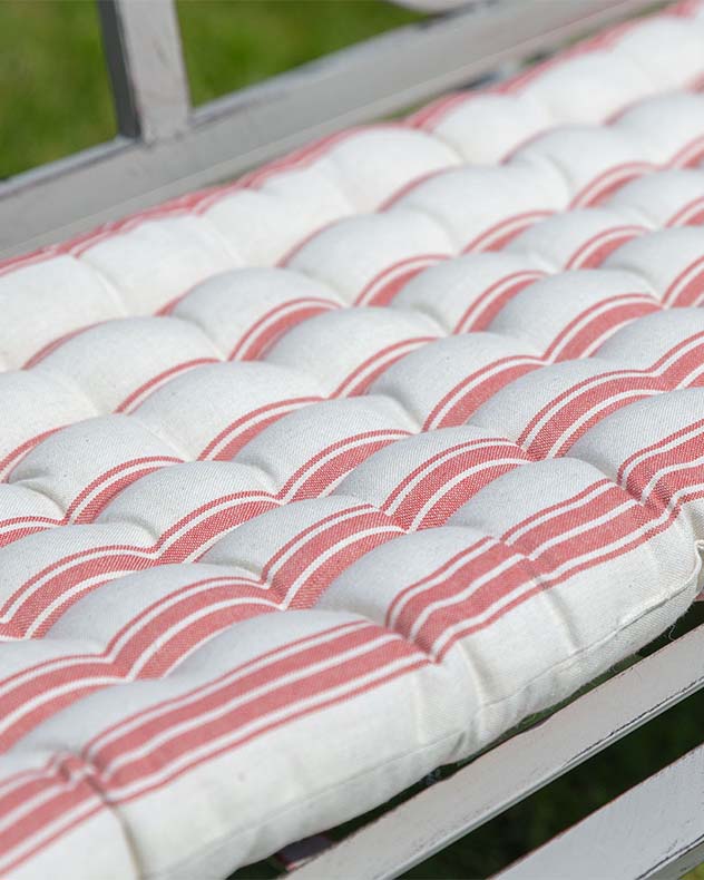 Red Stripe Quilted Garden Bench Cushion