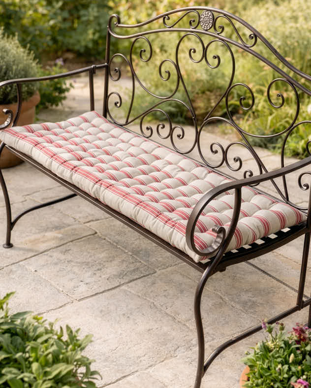 Red Stripe Quilted Garden Bench Cushion