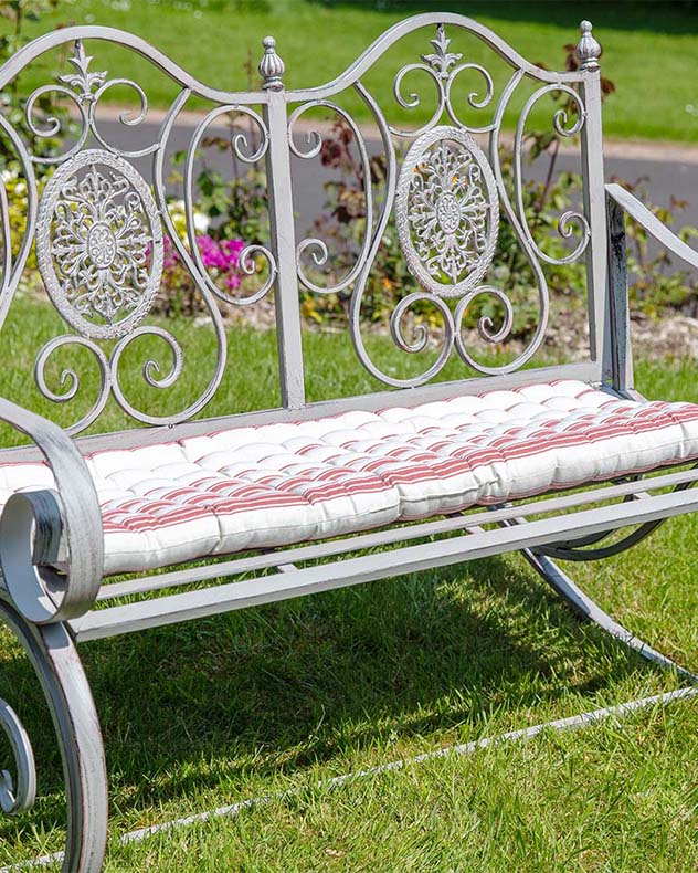 Red Stripe Quilted Garden Bench Cushion