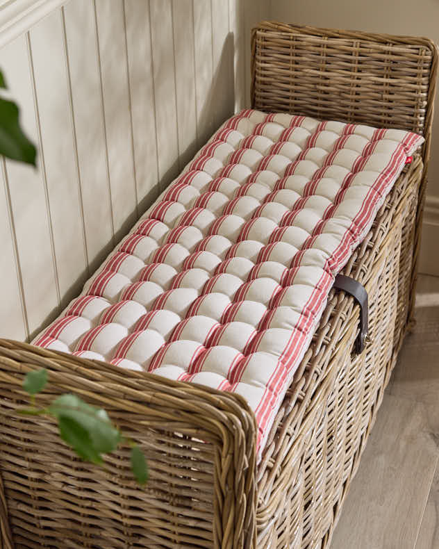 Red &amp; Natural 100% Cotton &amp; Polyester Bench Cushions - Red Stripe Quilted Bench Cushion