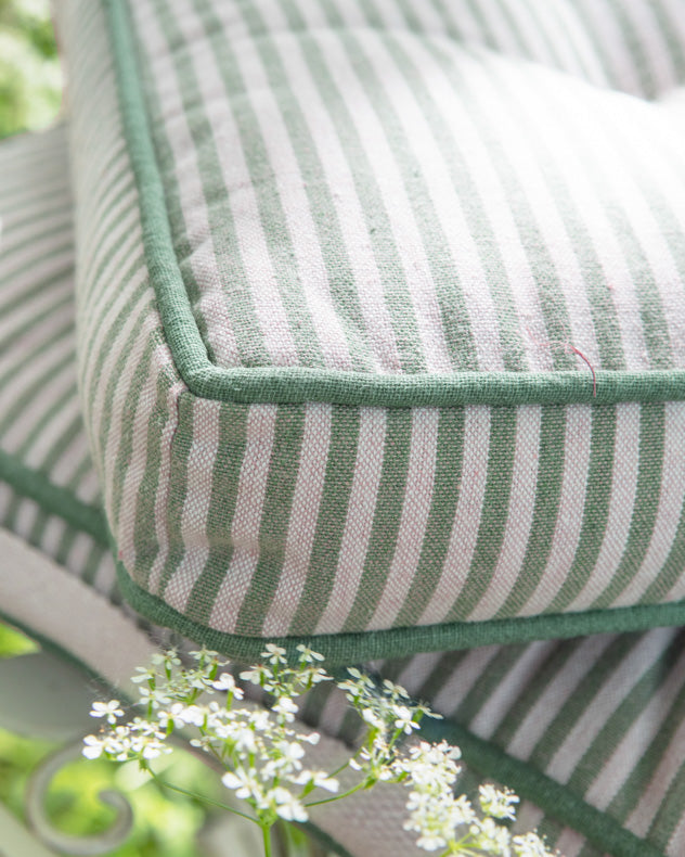 Set of 2 Padded Green Stripe Garden Seat Pads