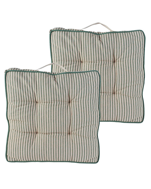 Set of 2 Padded Green Stripe Garden Seat Pads