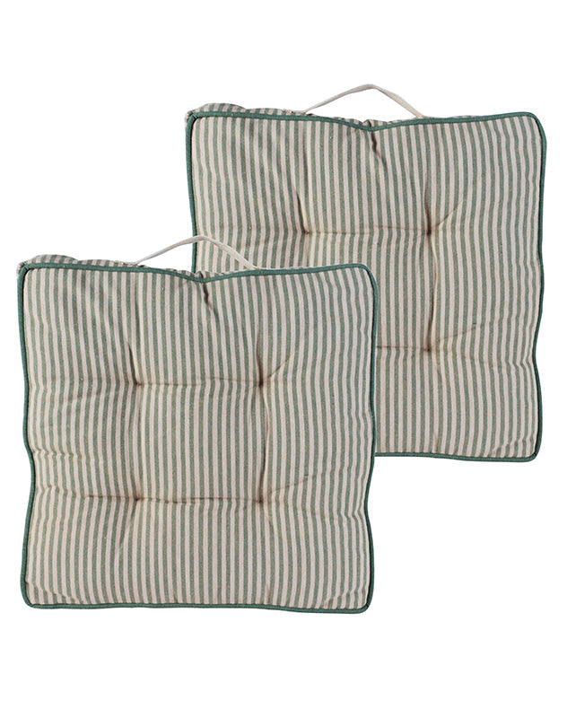 Set of 2 Green Stripe Kitchen Seat Pads