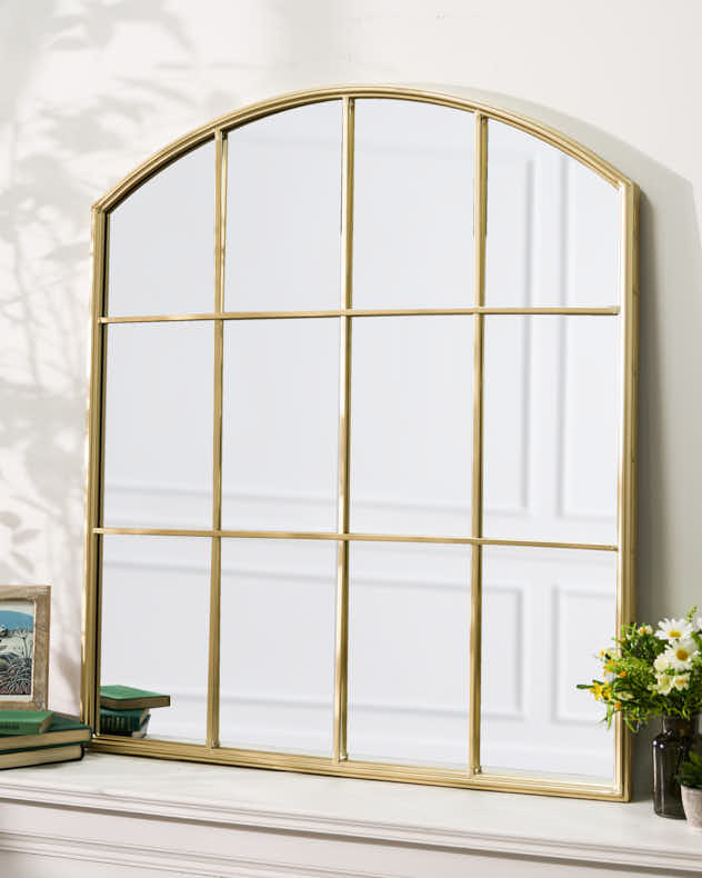 Arched Gold Indoor Window Mirror