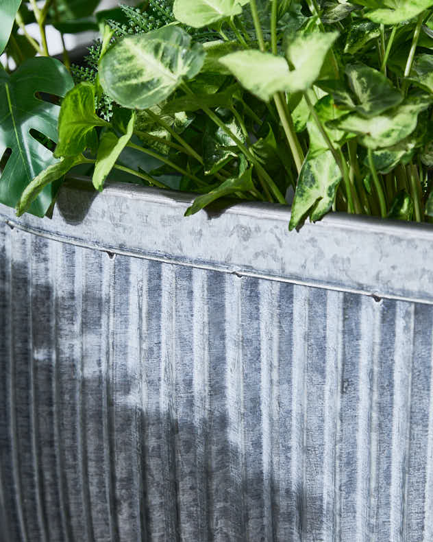 Pots &amp; Planters - Set of 3 Ribbed Metal Tub Planters