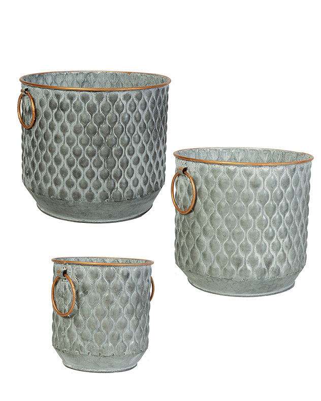 Set of 3 Textured Metal Tub Planters