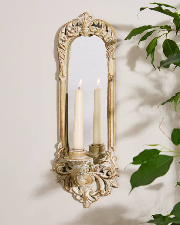 Antique Style Wall Mirror with Sconce