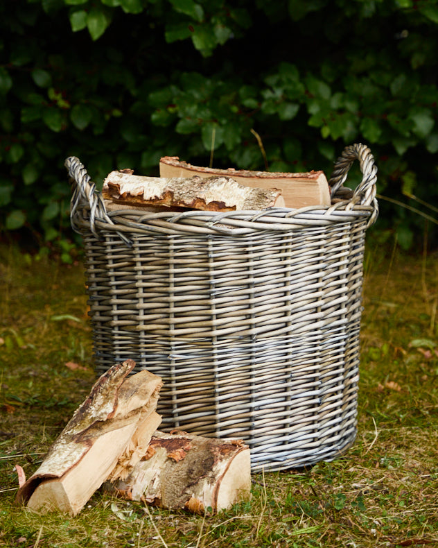 Brown Wicker Log & Coal Storage - Large Lined Wicker Log Basket