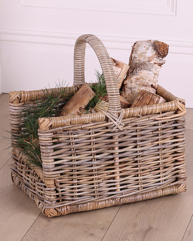 Small Rattan Open Sided Log Basket