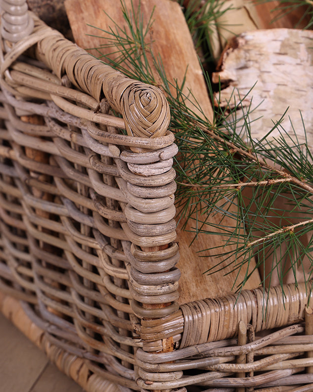 Small Rattan Open Sided Log Basket