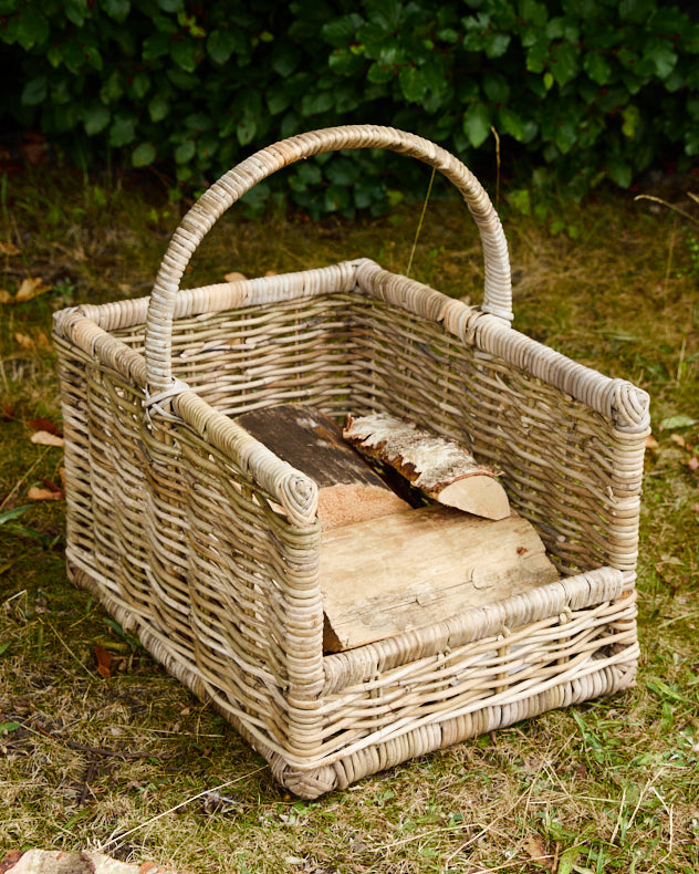 Medium Rattan Open Log Basket in garden