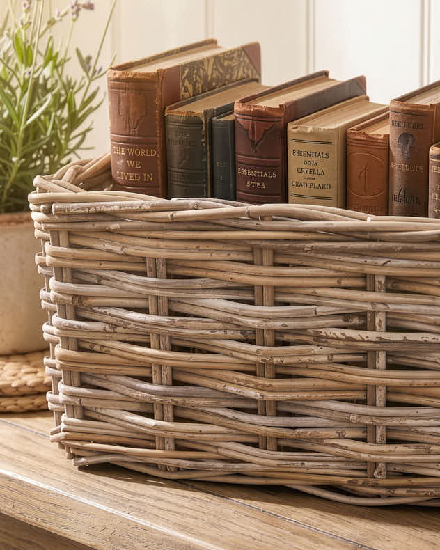 Medium Grey Rattan Storage Basket