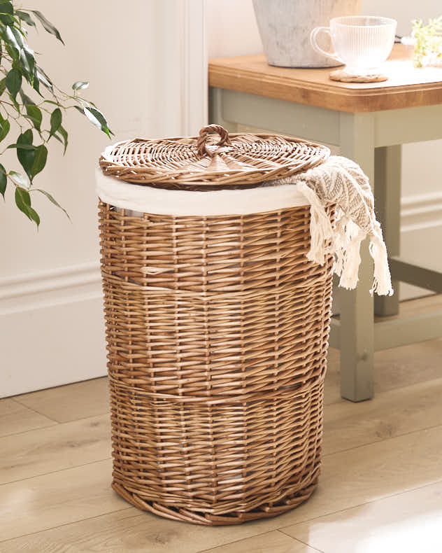 Small Wicker Storage Basket with Cotton Lining