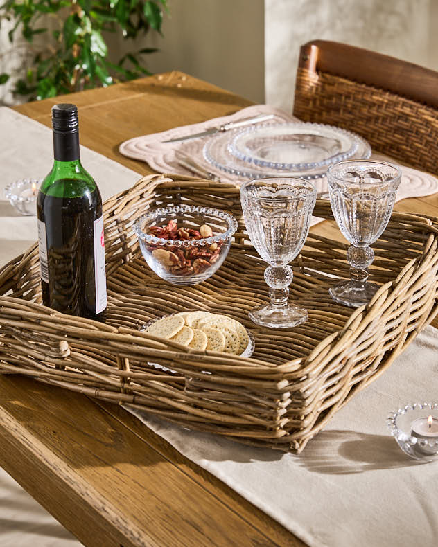 Square Rattan Serving Basket Tray