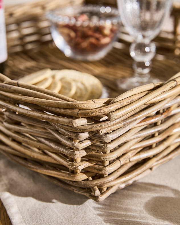 Square Rattan Serving Basket Tray