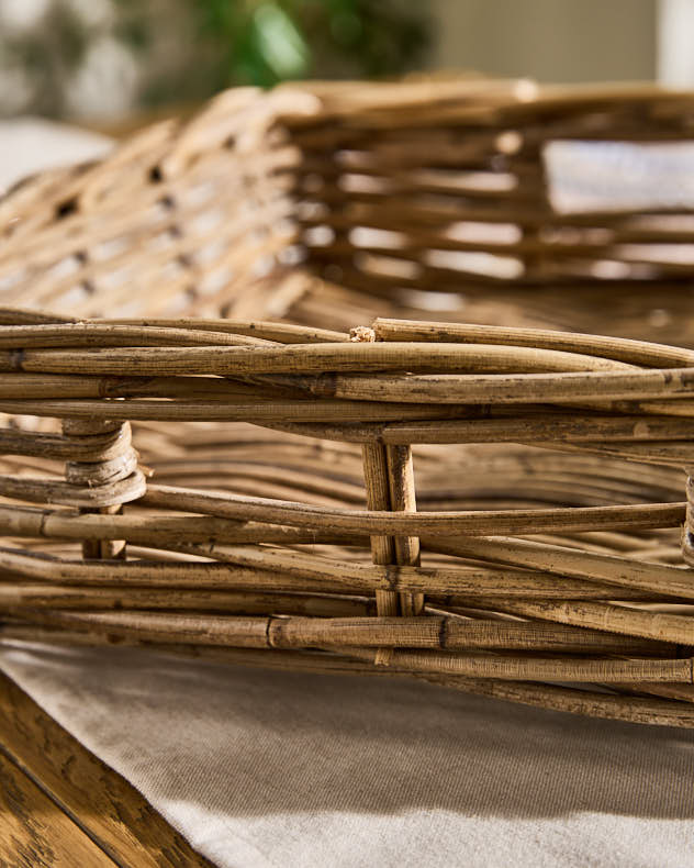 Square Rattan Serving Basket Tray