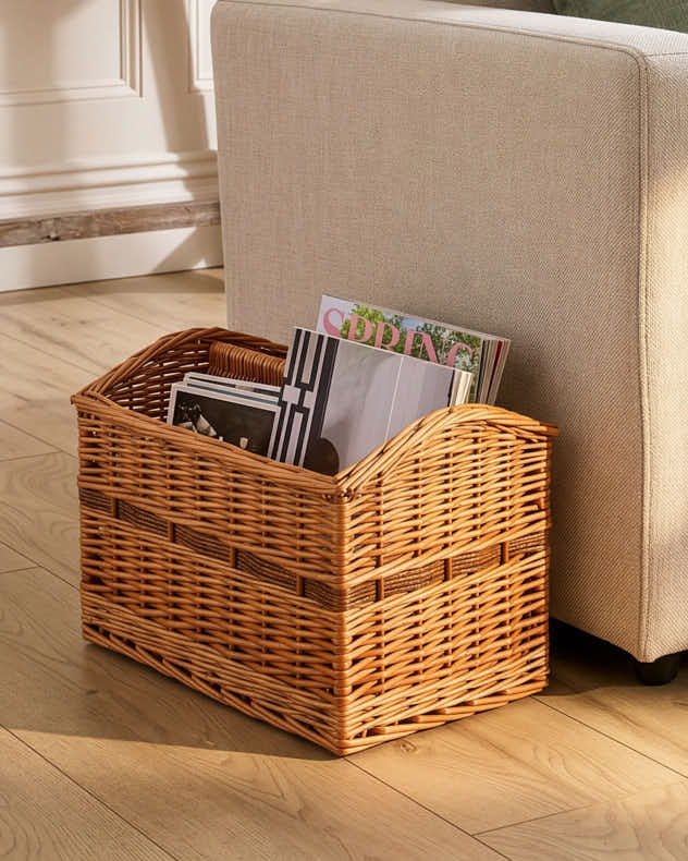Wicker Double Magazine Rack Basket