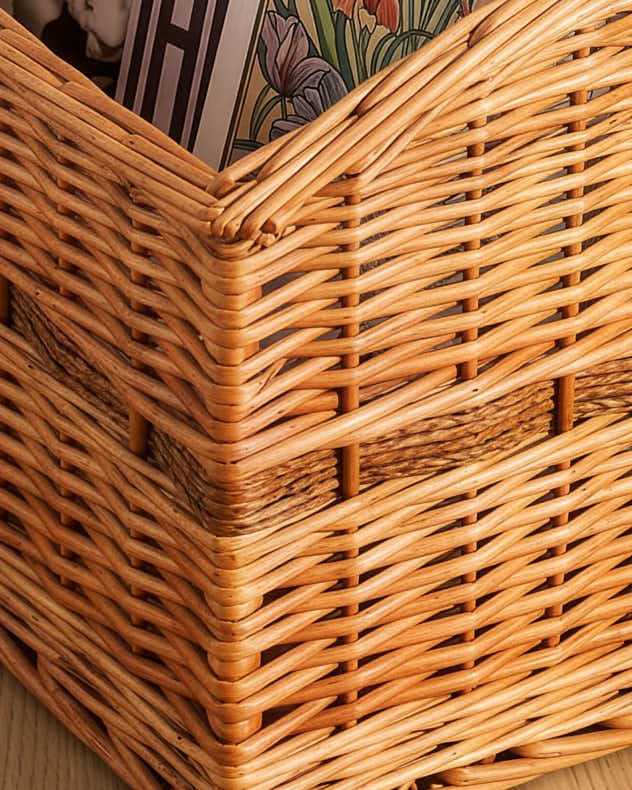 Wicker Double Magazine Rack Basket