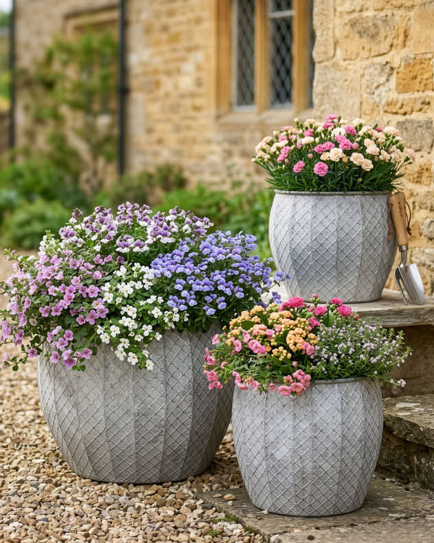 Set 3 Textured Metal Planter Tubs