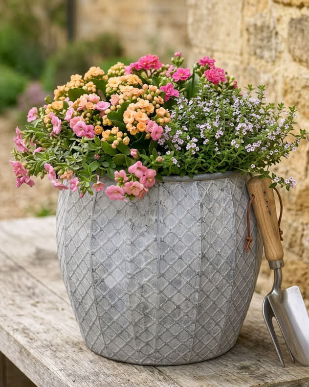 Set of 3 Textured Metal Planter Tubs