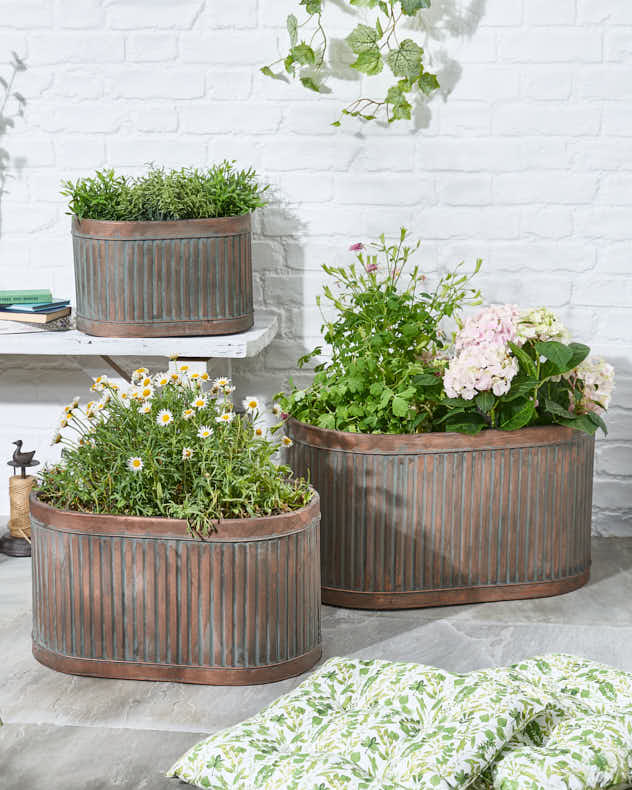 Set of 3 Metal Tub Planters