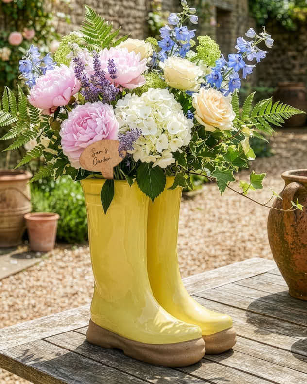 Welly Boot Ceramic Planter with Personalised Marker