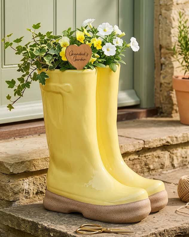 Welly Boot Ceramic Planter with Personalised Marker